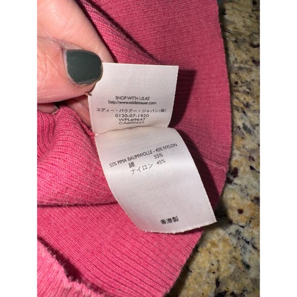 Eddie Bauer Pink Stretch Pima Cotton V-Neck Ribbed Knit Sweater 3/4 Sleeves L - Picture 7 of 9